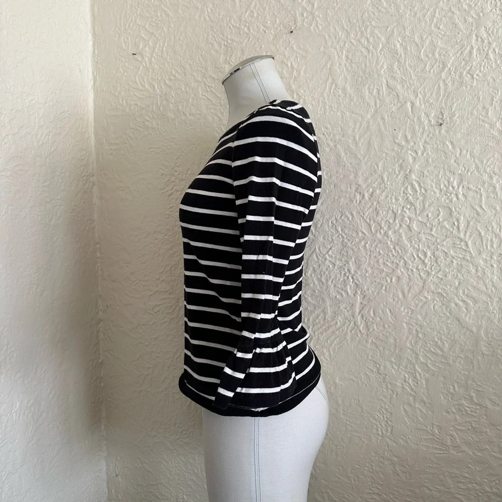 Kate Spade Broome Street Black White Stripe Three Quarter Bell Sleeves Top Small
